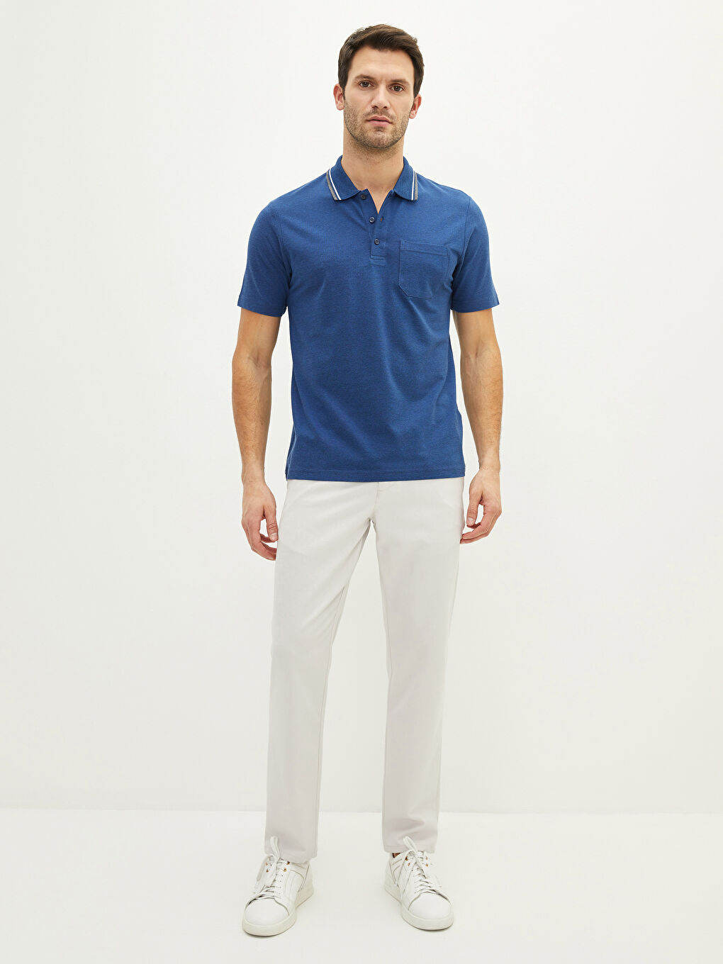 Lacivert Polo Yaka Kısa Kollu Erkek Tişört-5