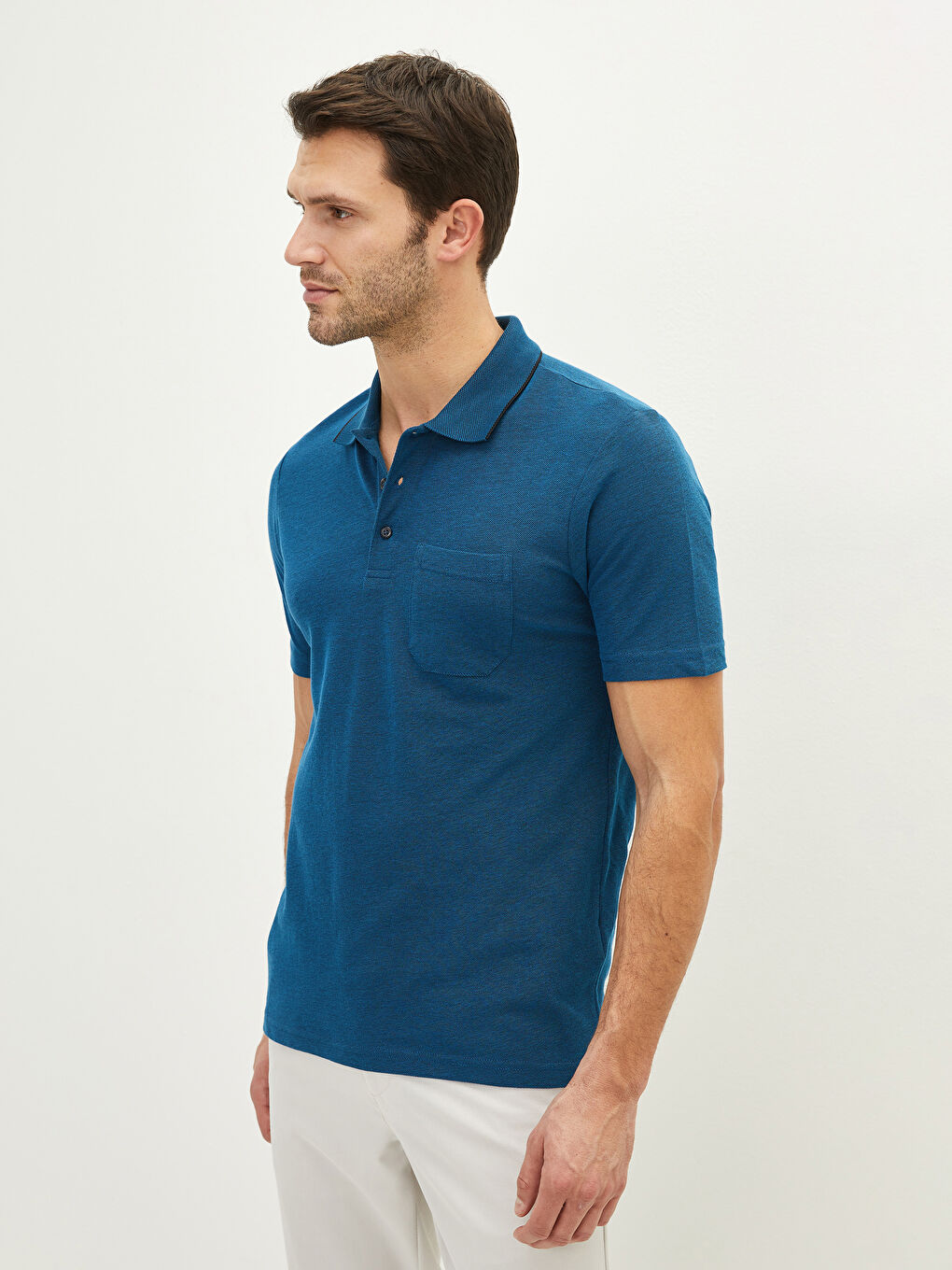 Petrol Polo Yaka Kısa Kollu Erkek Tişört-1