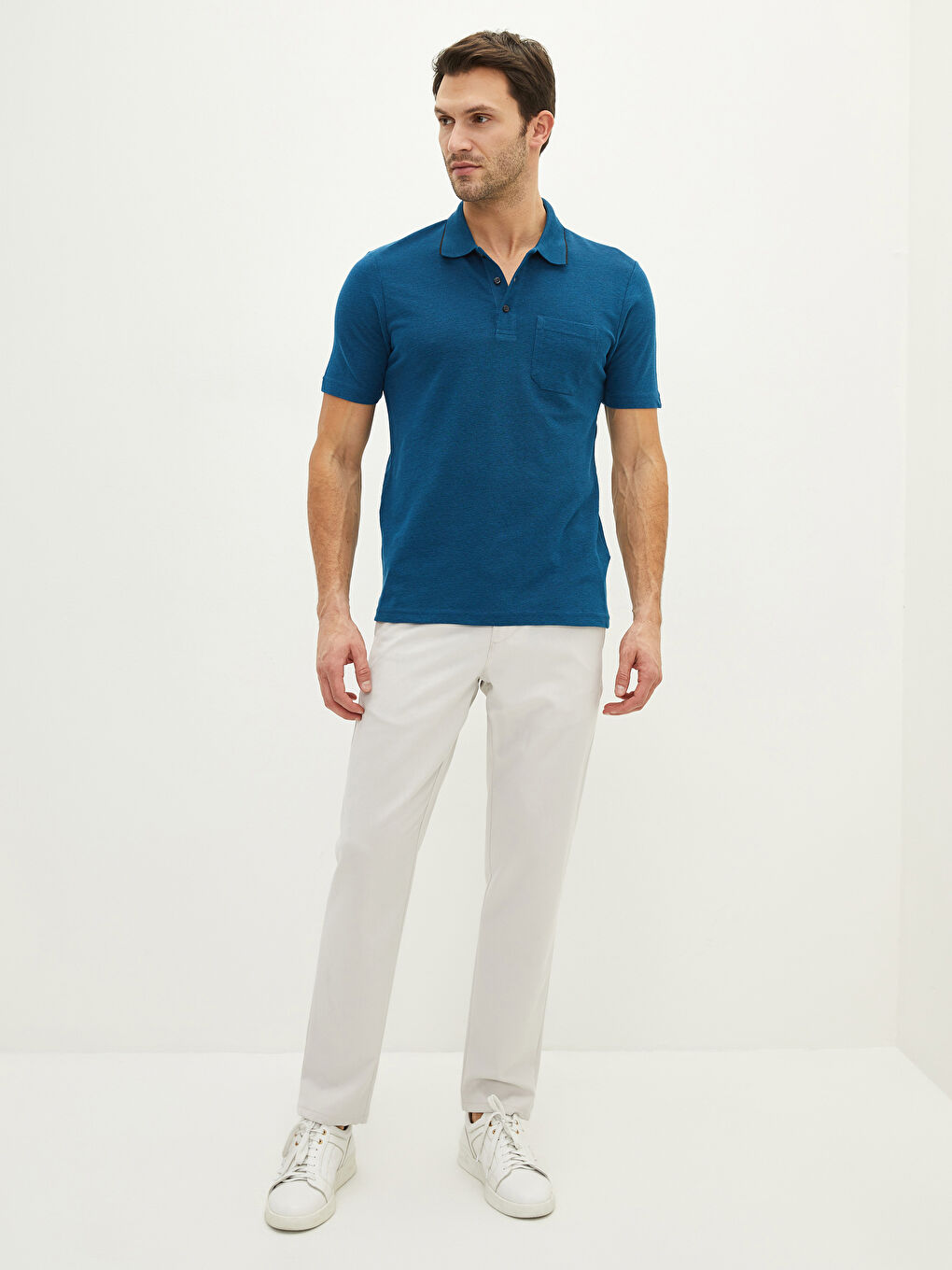 Petrol Polo Yaka Kısa Kollu Erkek Tişört-2