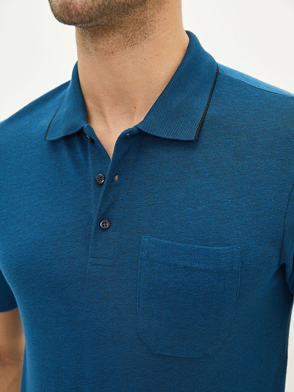 Petrol Polo Yaka Kısa Kollu Erkek Tişört-3