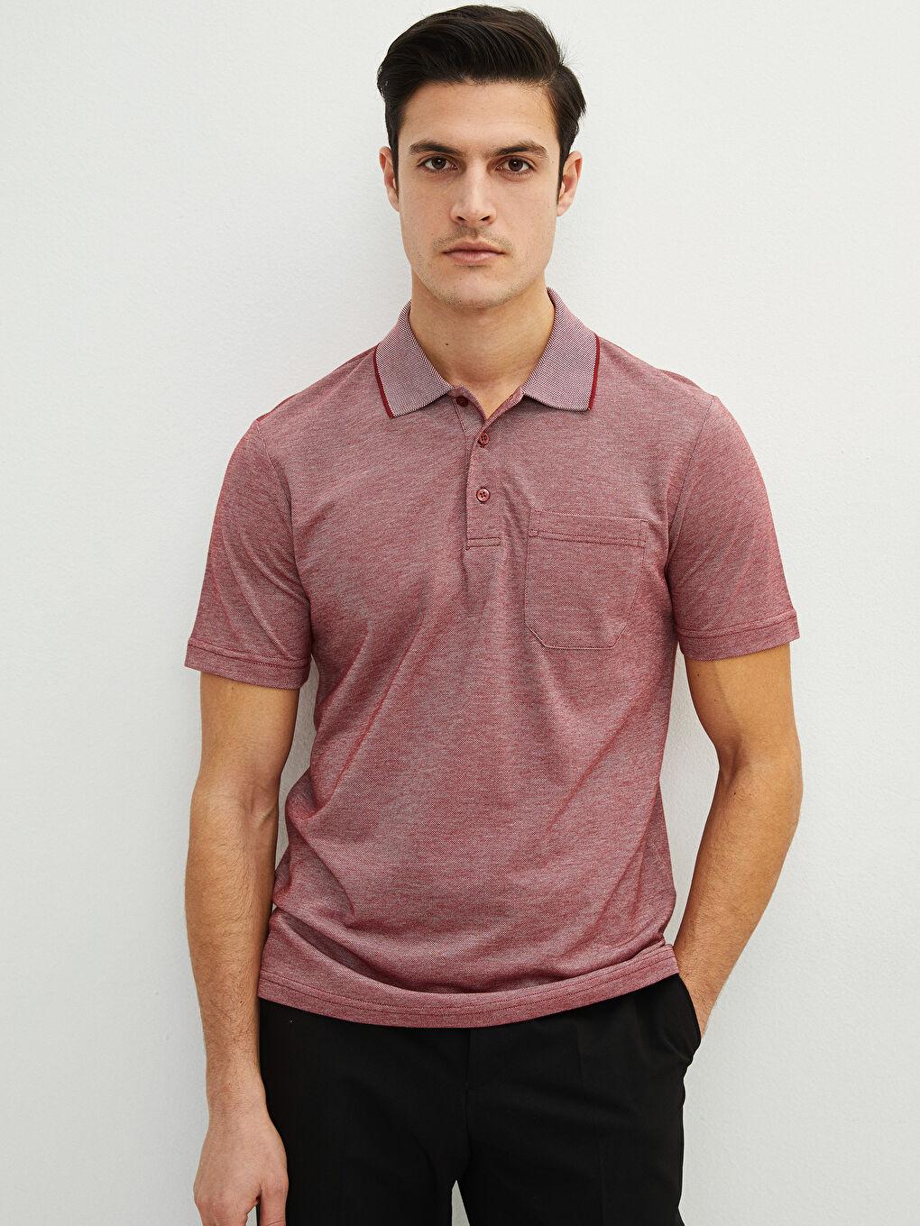 Ерлерге арналған поло жағалы қысқа жең футболка-1