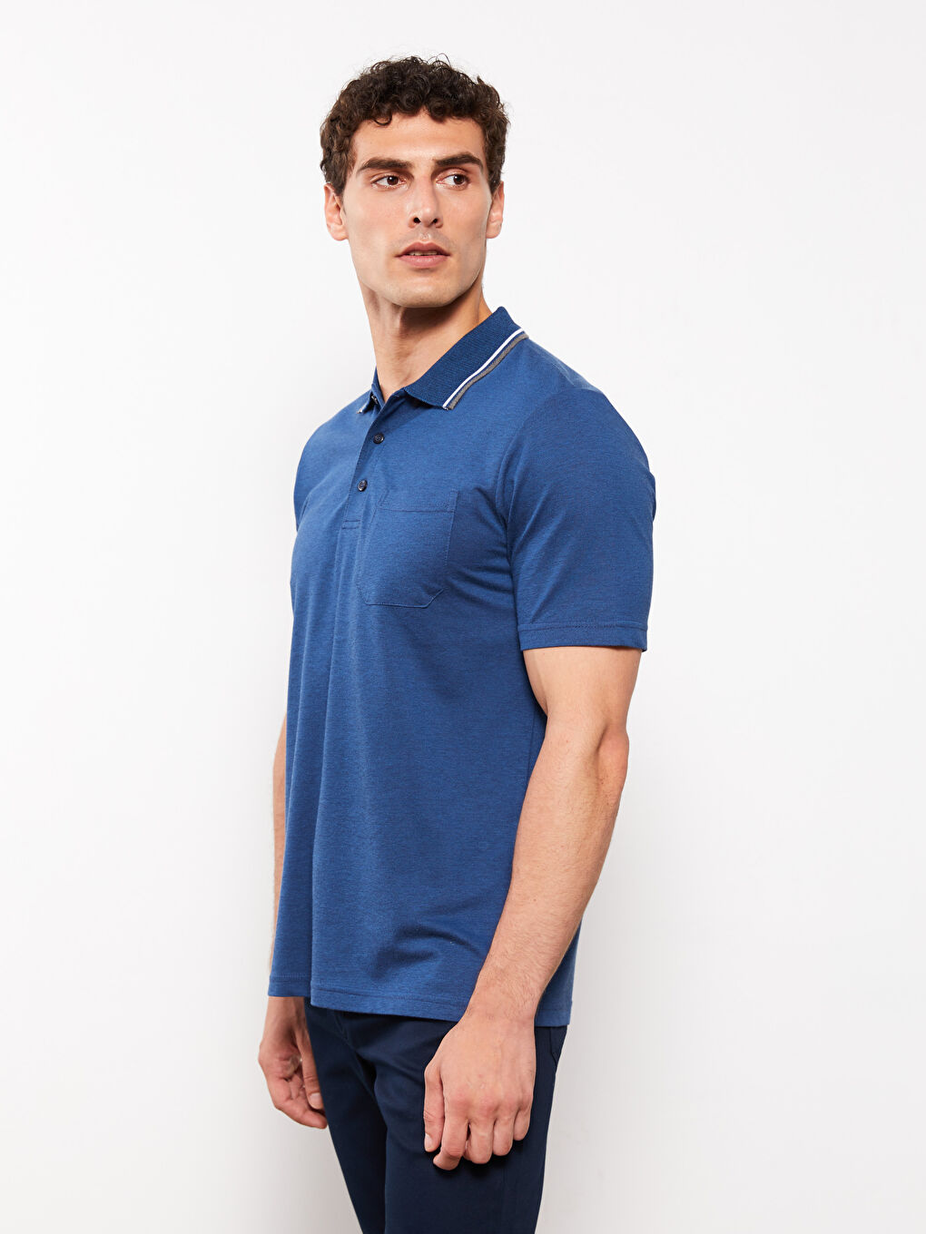 Lacivert Polo Yaka Kısa Kollu Erkek Tişört-2