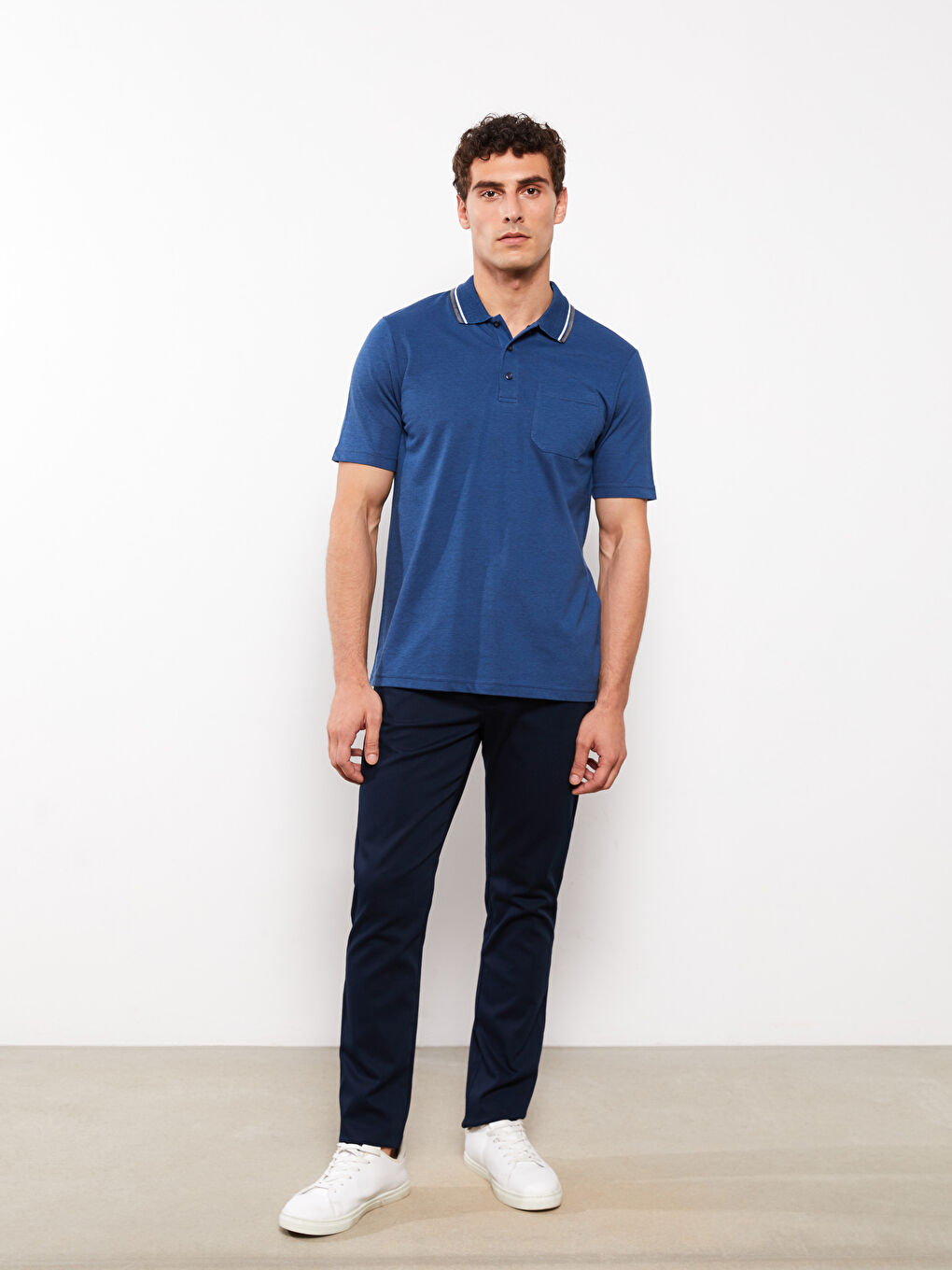 Lacivert Polo Yaka Kısa Kollu Erkek Tişört-4