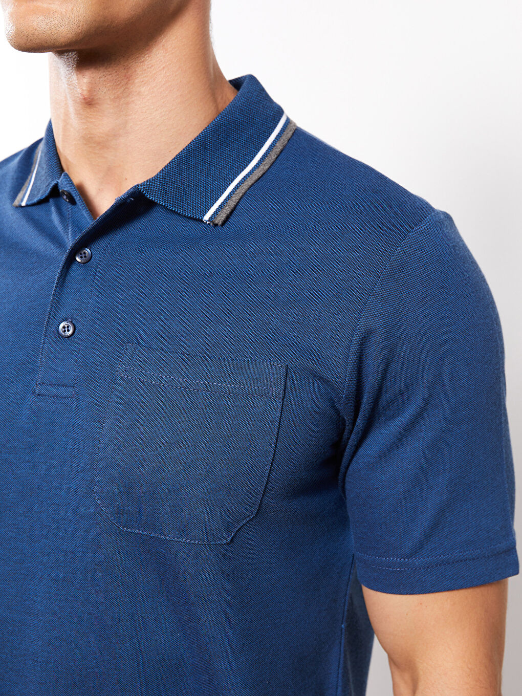 Lacivert Polo Yaka Kısa Kollu Erkek Tişört-6