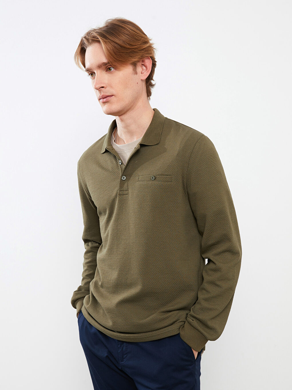 Мужская футболка-поло с длинным рукавом-1