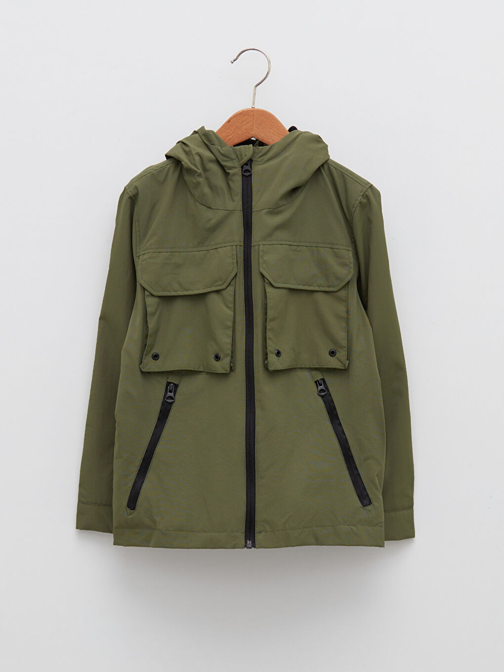 Yeşil Kapüşonlu Basic Erkek Çocuk Yağmurluk-3