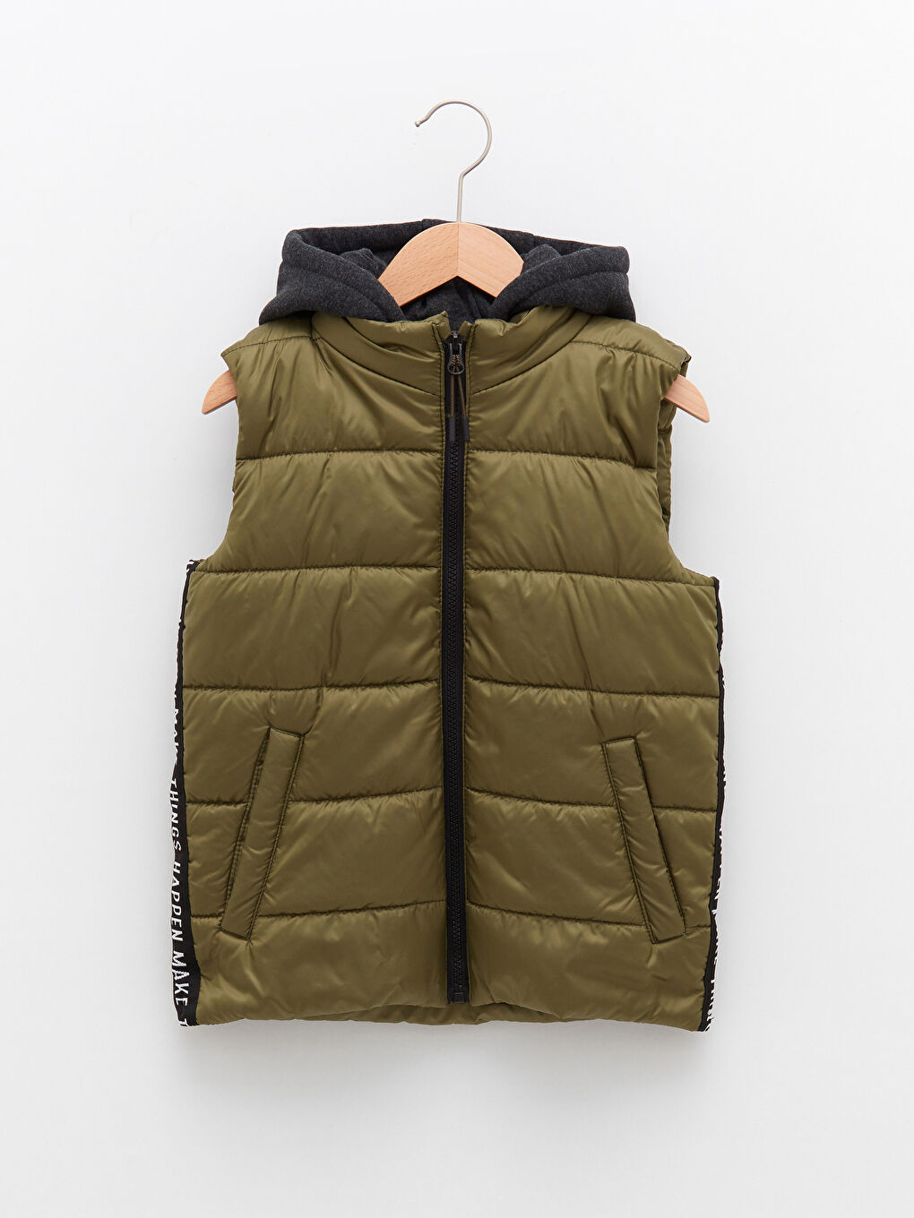 Haki Kapüşonlu Basic Erkek Çocuk Şişme Yelek