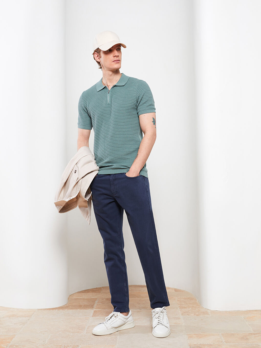 Yeşil Polo Yaka Erkek Triko Tişört-1