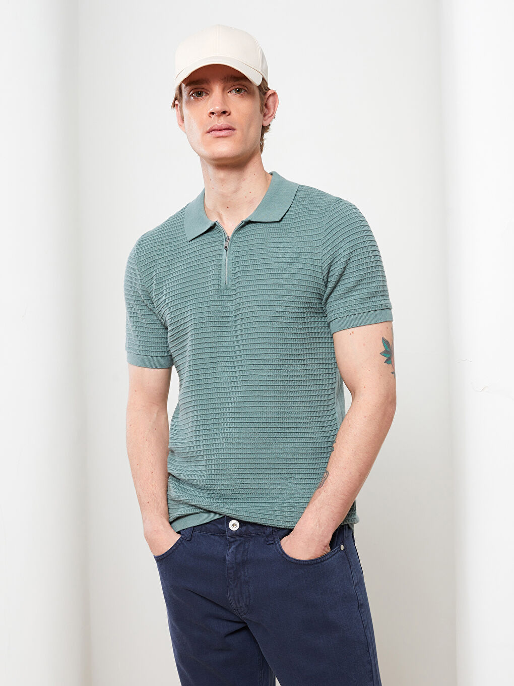 Yeşil Polo Yaka Erkek Triko Tişört-2