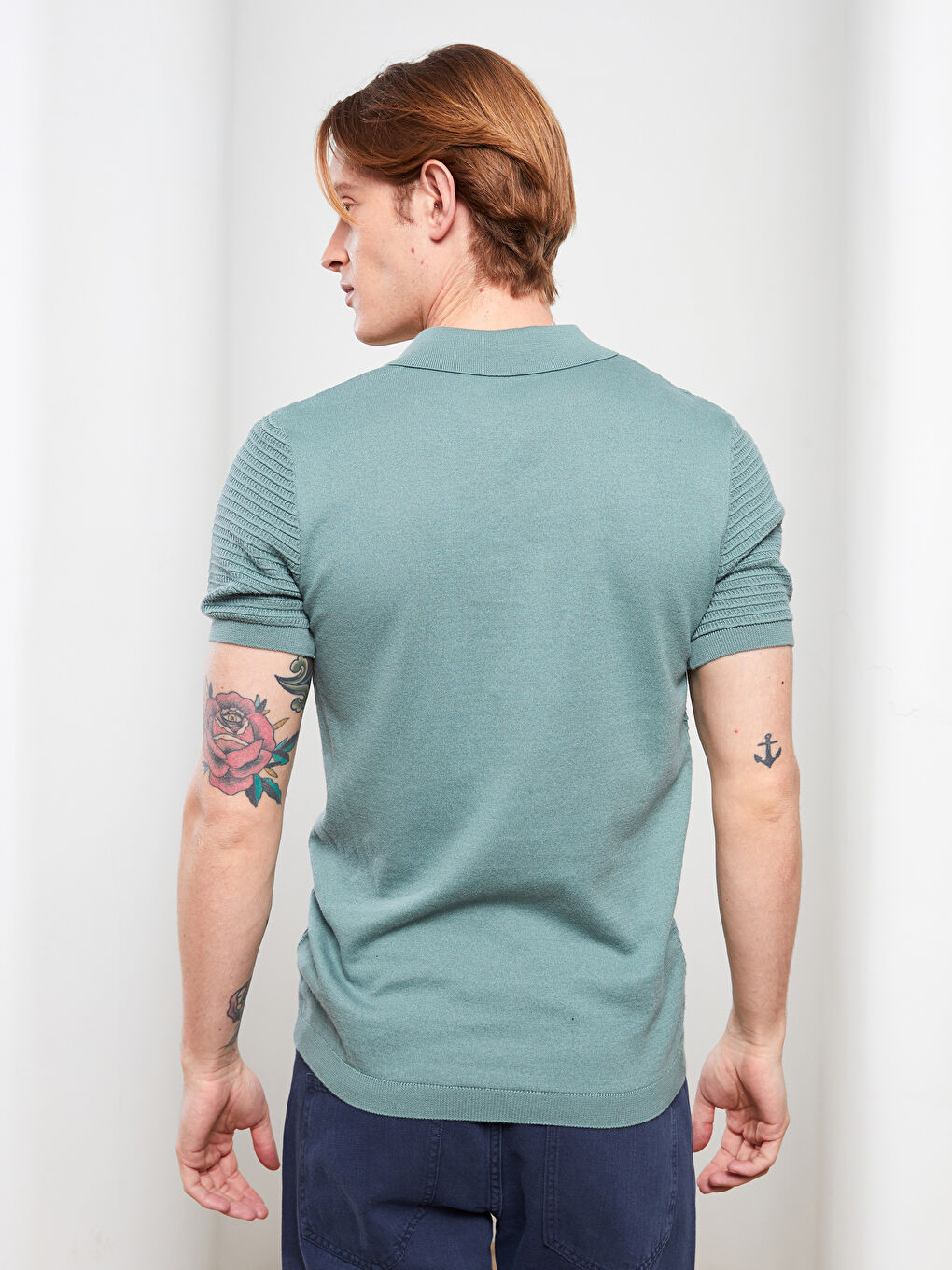 Yeşil Polo Yaka Erkek Triko Tişört-4