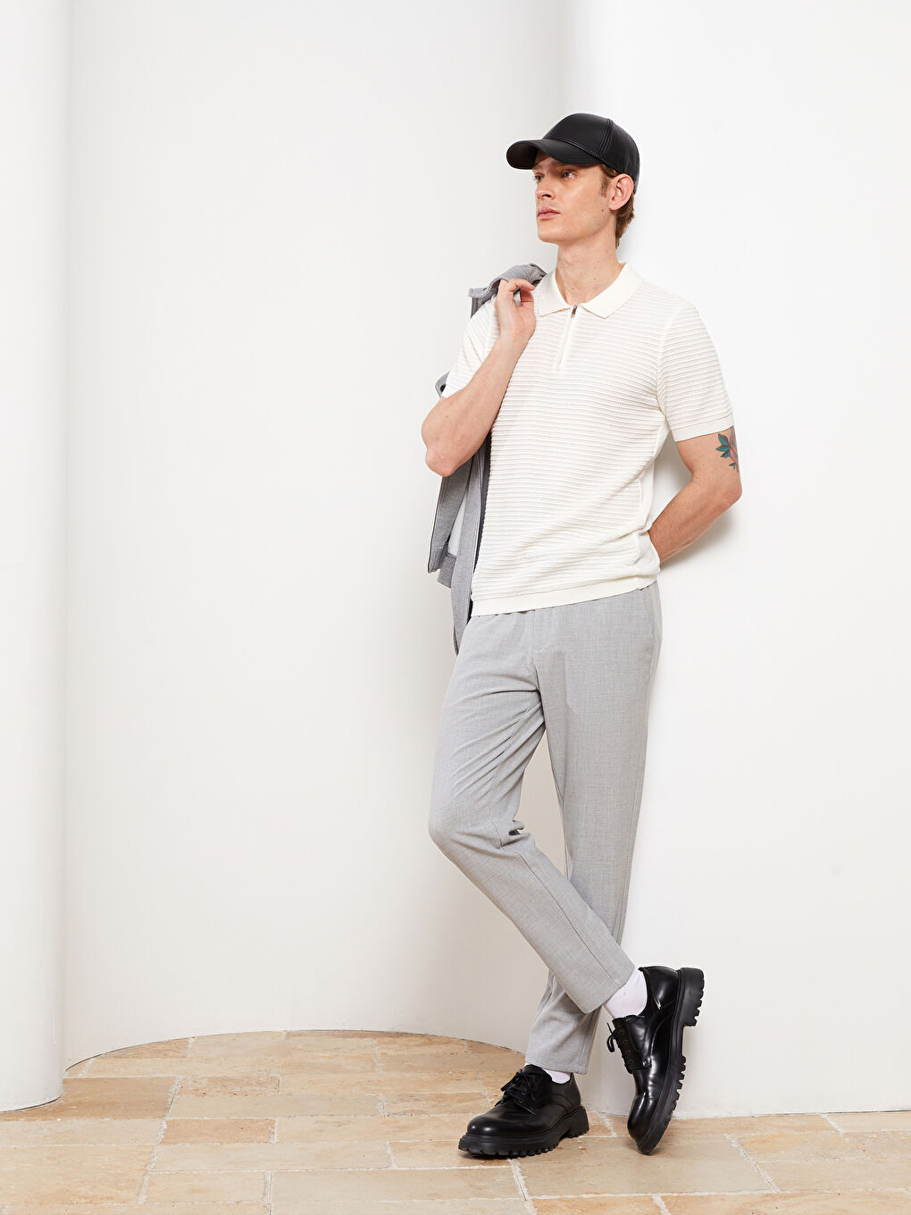 Pulover Tricotat cu Guler Polo și Mânecă Scurtă pentru Bărbați