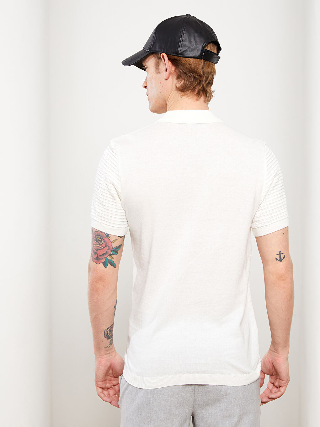 Pulover Tricotat cu Guler Polo și Mânecă Scurtă pentru Bărbați-4