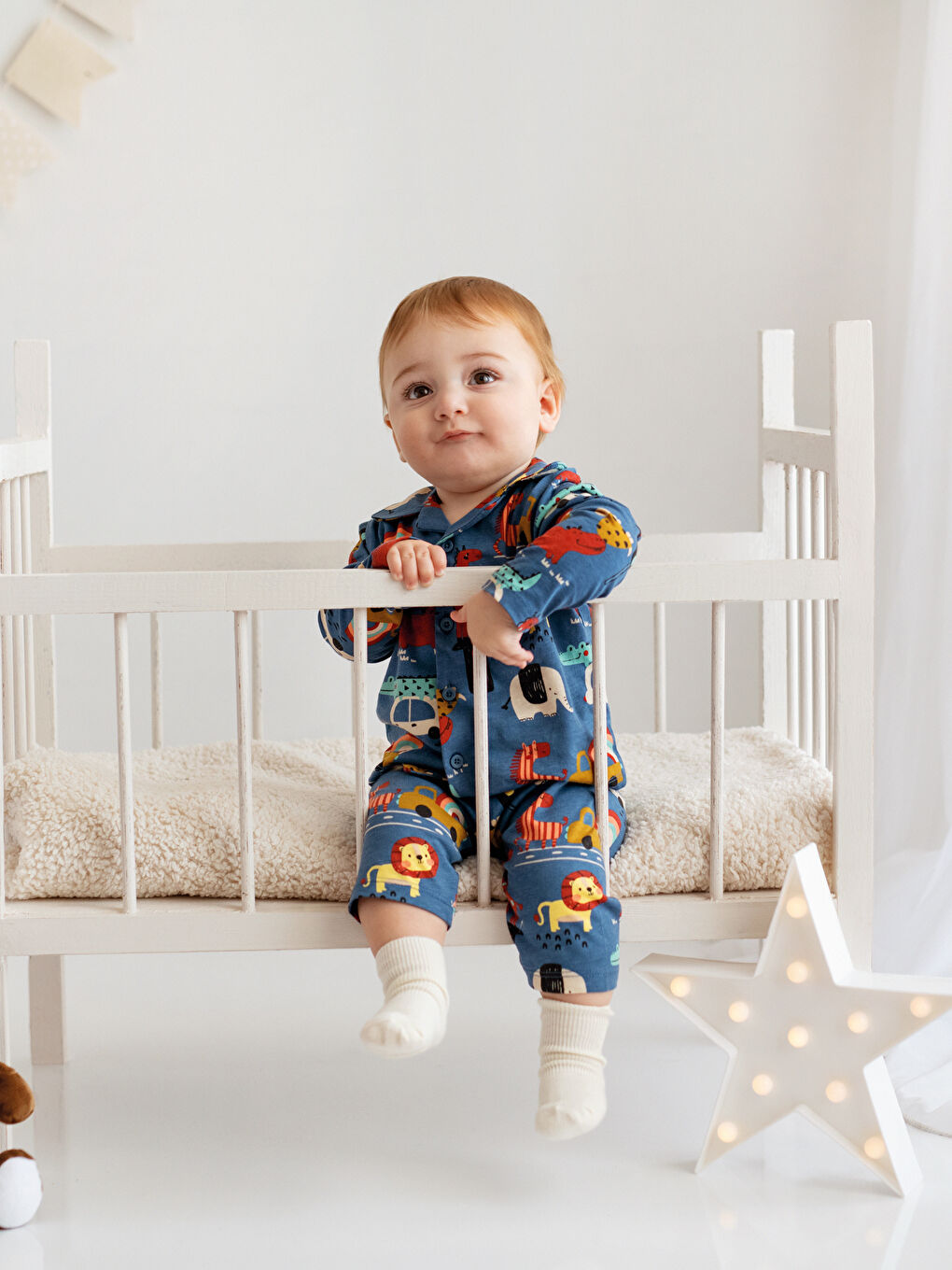 طقم بيجامة أولاد رضع قطن مطبوع ياقة بولو كم طويل-1