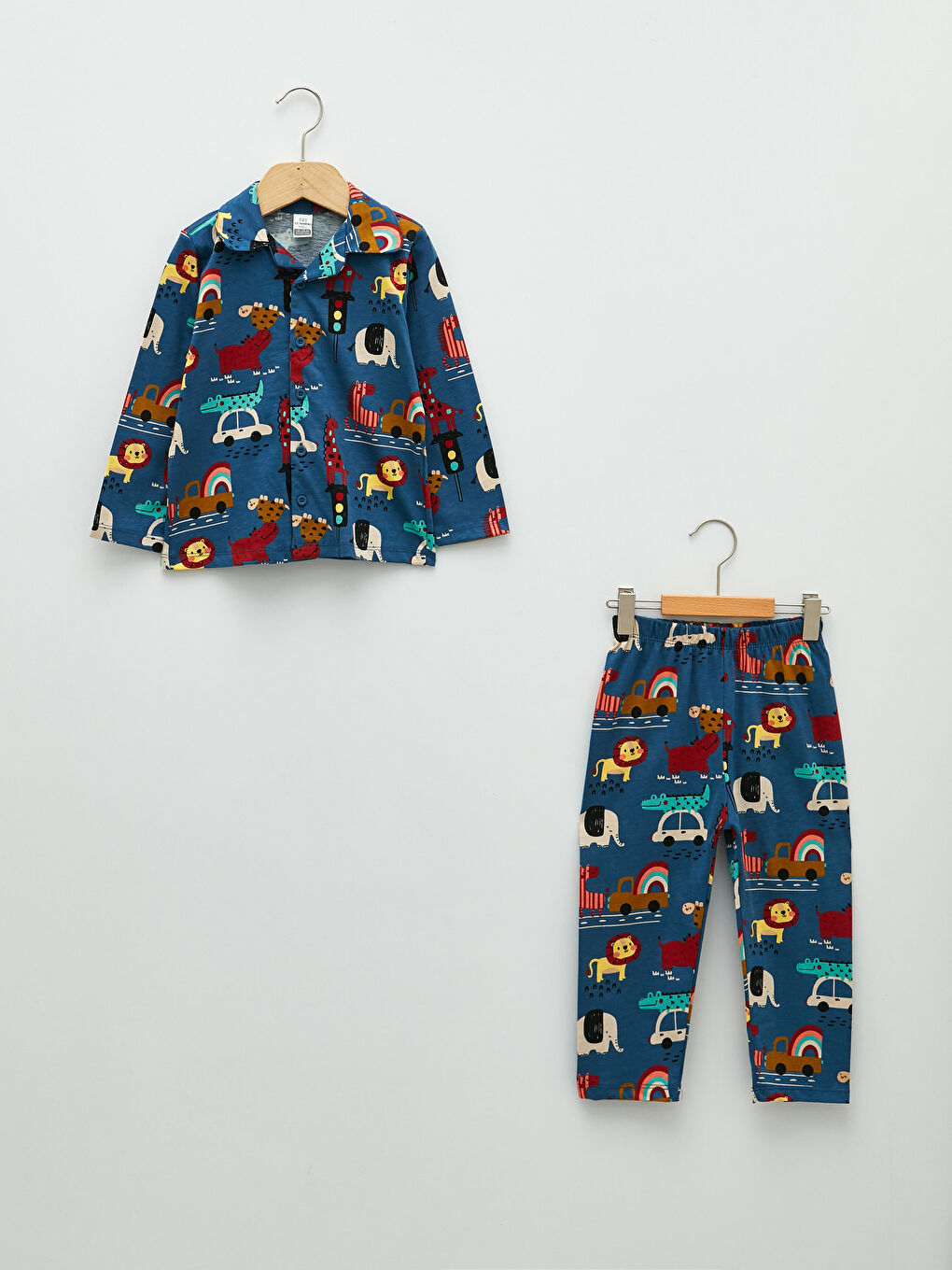 طقم بيجامة أولاد رضع قطن مطبوع ياقة بولو كم طويل-4