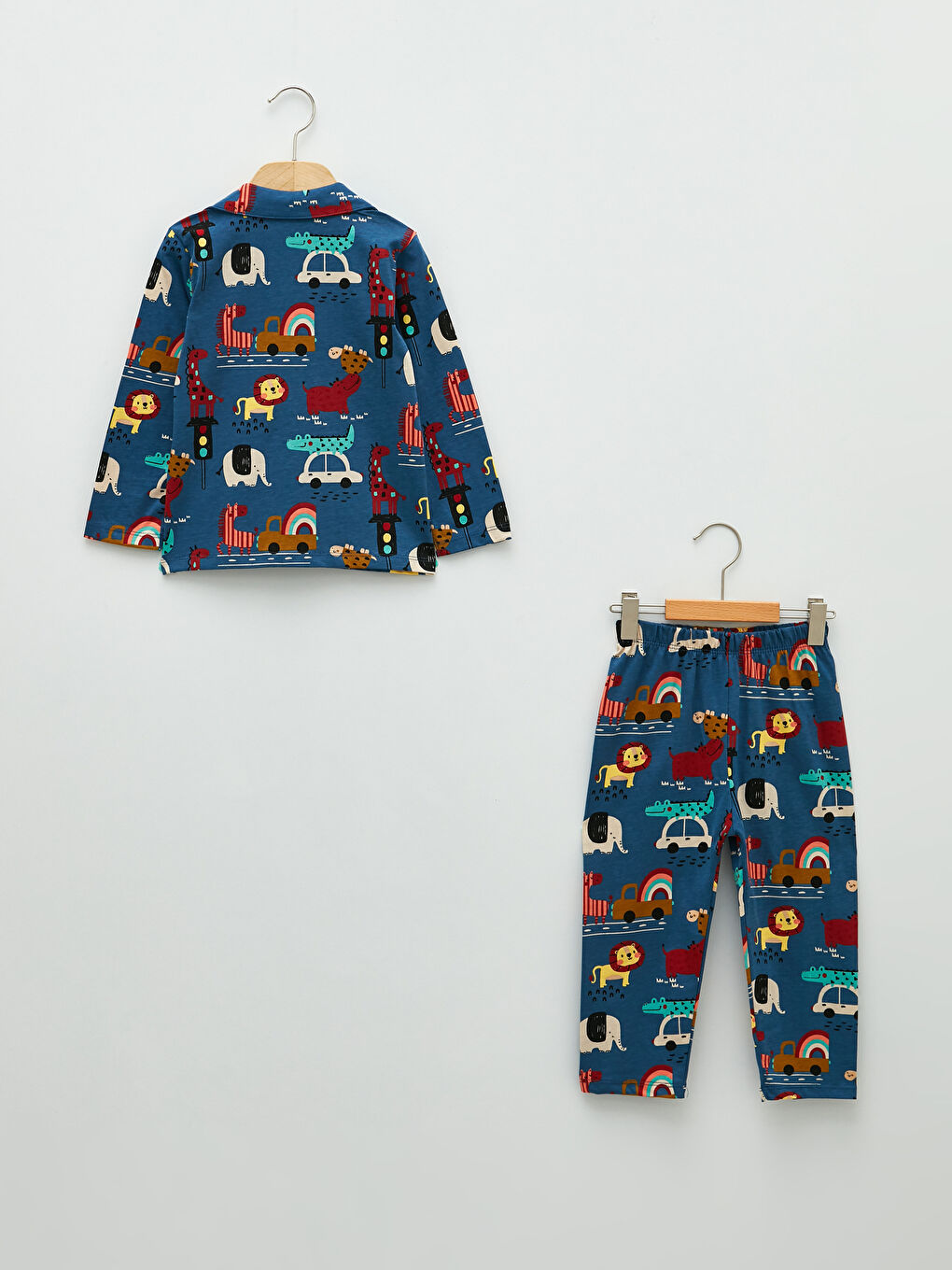 طقم بيجامة أولاد رضع قطن مطبوع ياقة بولو كم طويل-5