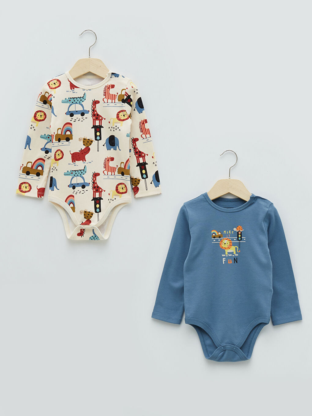 Mavi Bisiklet Yaka Uzun Kollu Baskılı Erkek Bebek Çıtçıtlı Bodysuit  2'li