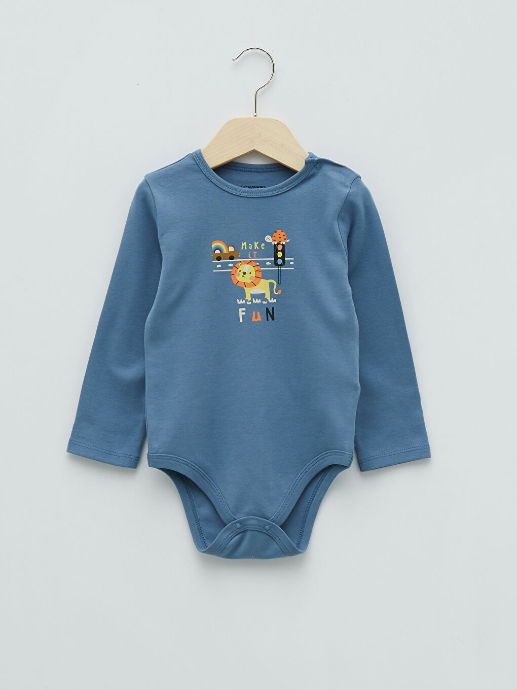 Mavi Bisiklet Yaka Uzun Kollu Baskılı Erkek Bebek Çıtçıtlı Bodysuit  2'li-2