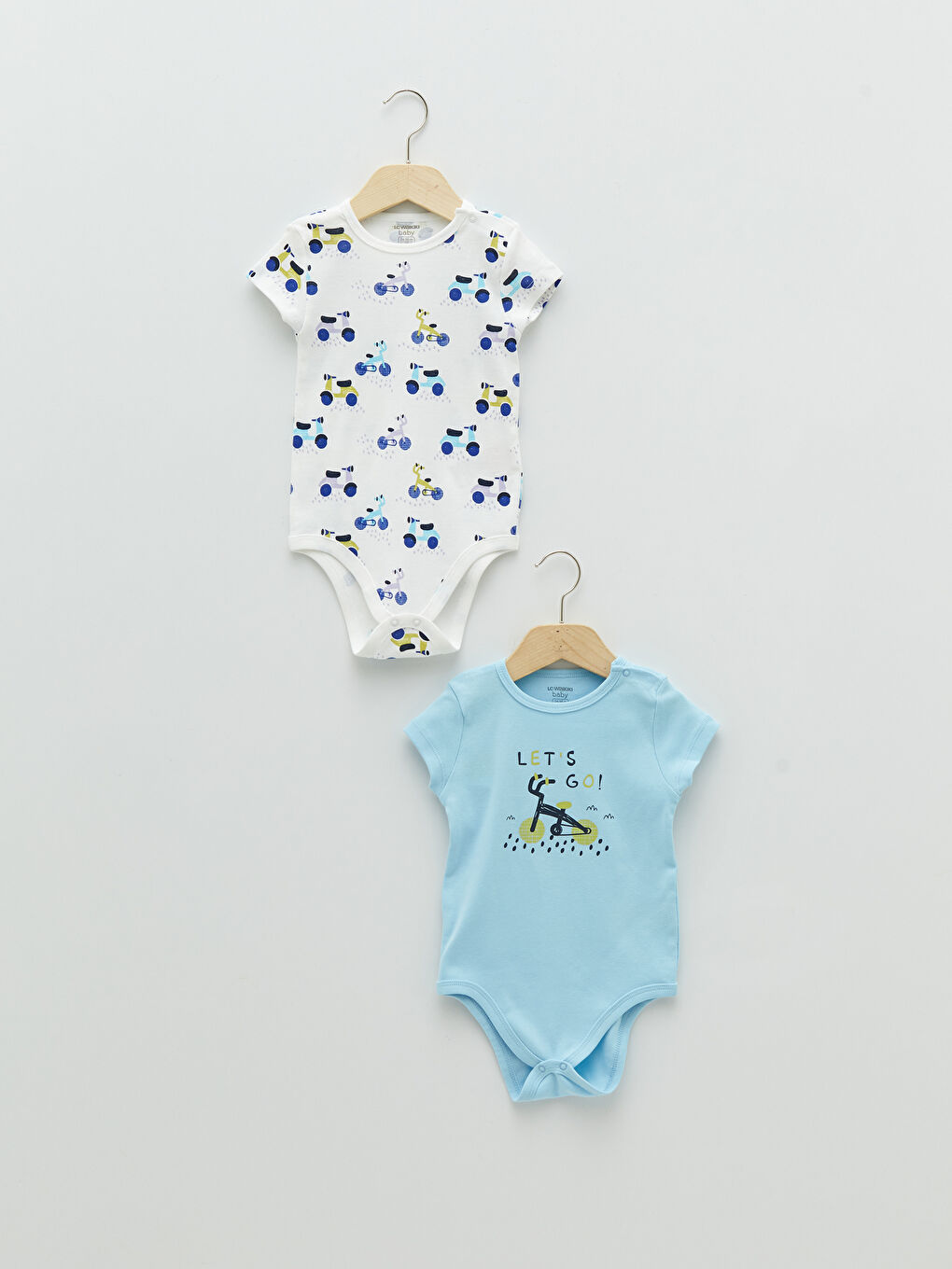 Mavi Bisiklet Yaka Kısa Kollu Baskılı Pamuklu Erkek Bebek Çıtçıtlı Body 2'li