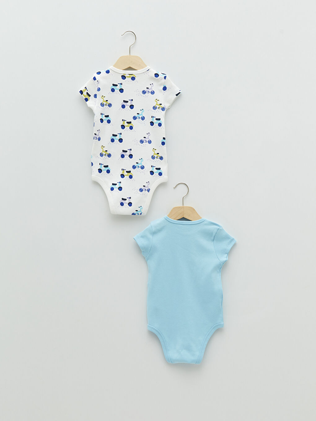 Mavi Bisiklet Yaka Kısa Kollu Baskılı Pamuklu Erkek Bebek Çıtçıtlı Body 2'li-1