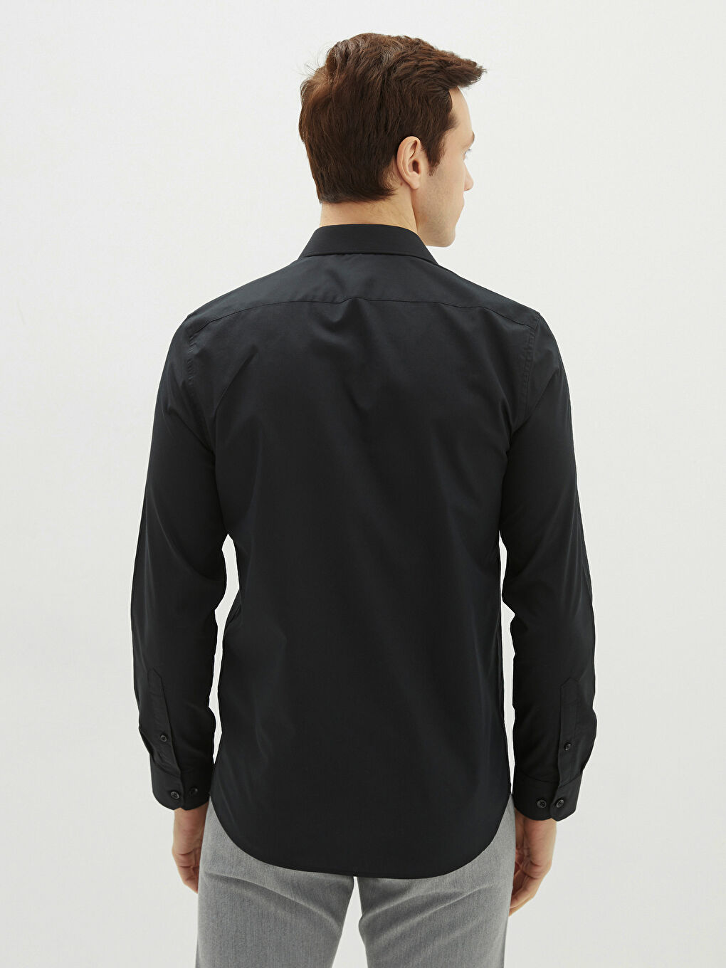 Siyah Slim Fit Uzun Kollu Poplin Erkek Gömlek-4