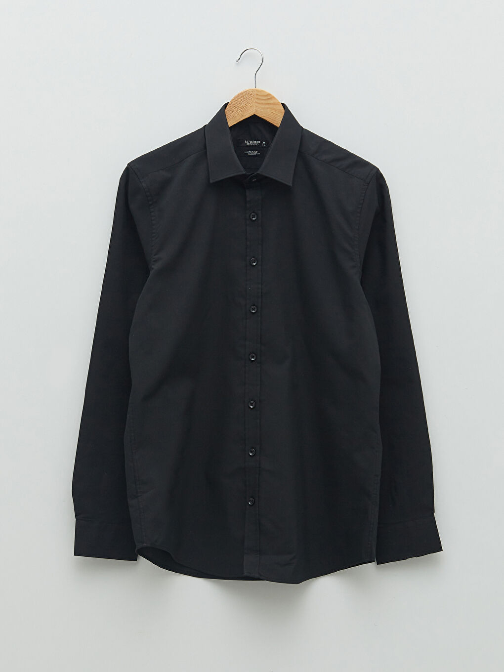 Siyah Slim Fit Uzun Kollu Poplin Erkek Gömlek-5