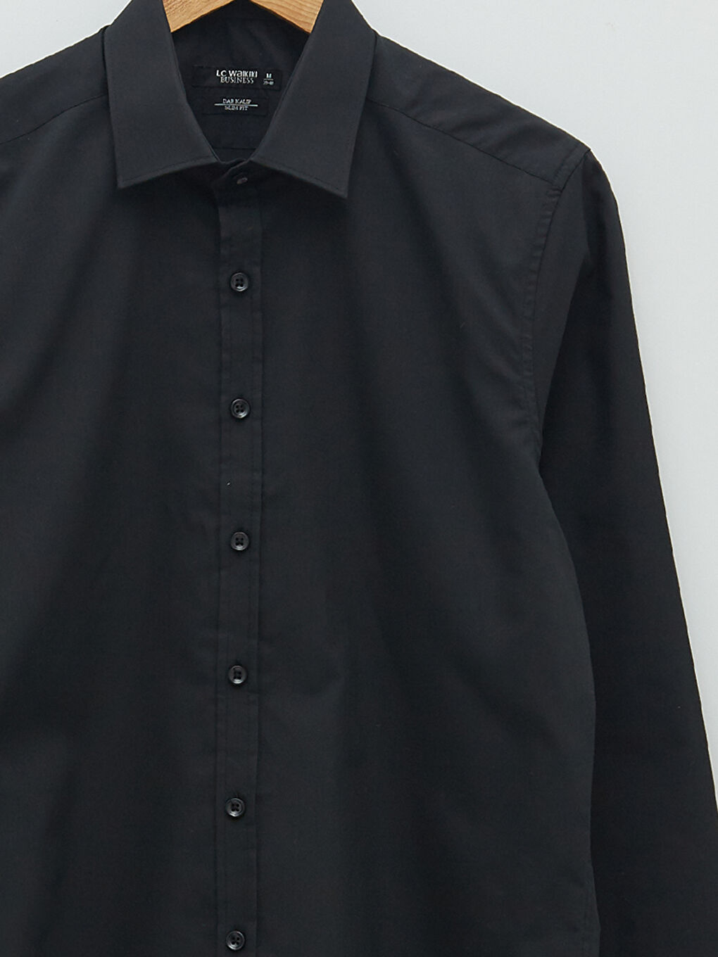 Siyah Slim Fit Uzun Kollu Poplin Erkek Gömlek-7