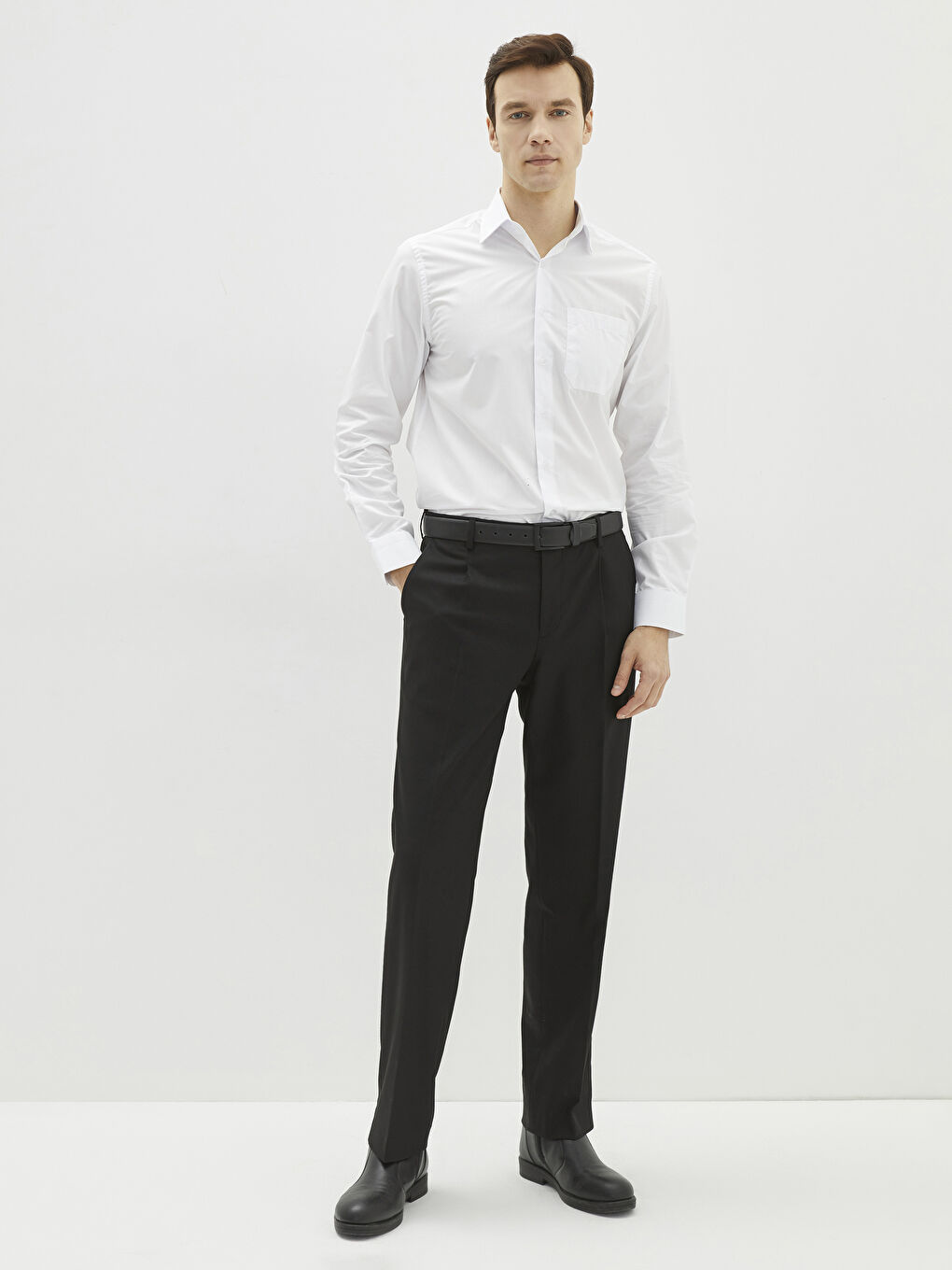 Beyaz Regular Fit Uzun Kollu Poplin Erkek Gömlek-2