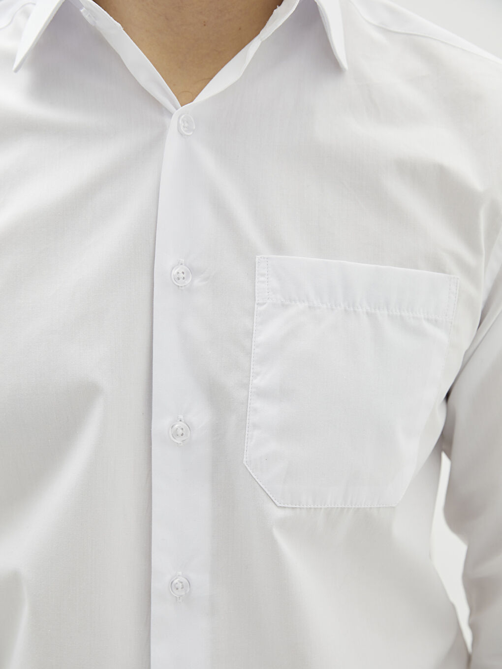 Beyaz Regular Fit Uzun Kollu Poplin Erkek Gömlek-3