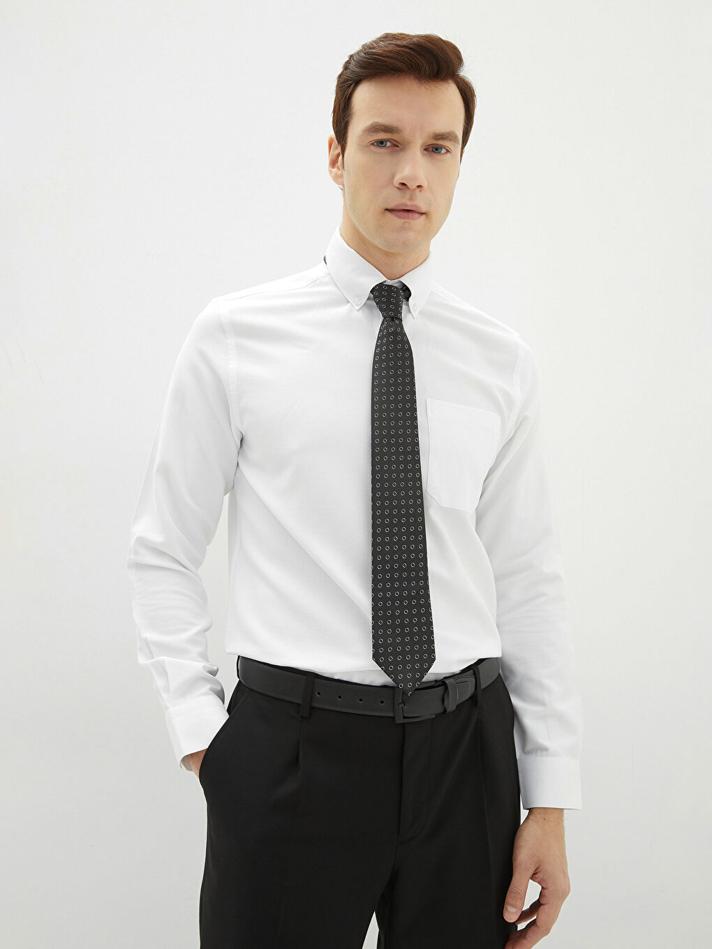 Beyaz Regular Fit Uzun Kollu Erkek Gömlek-1