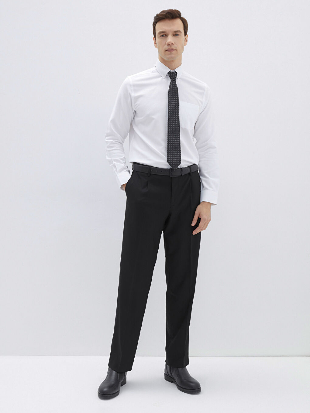 Beyaz Regular Fit Uzun Kollu Erkek Gömlek-2