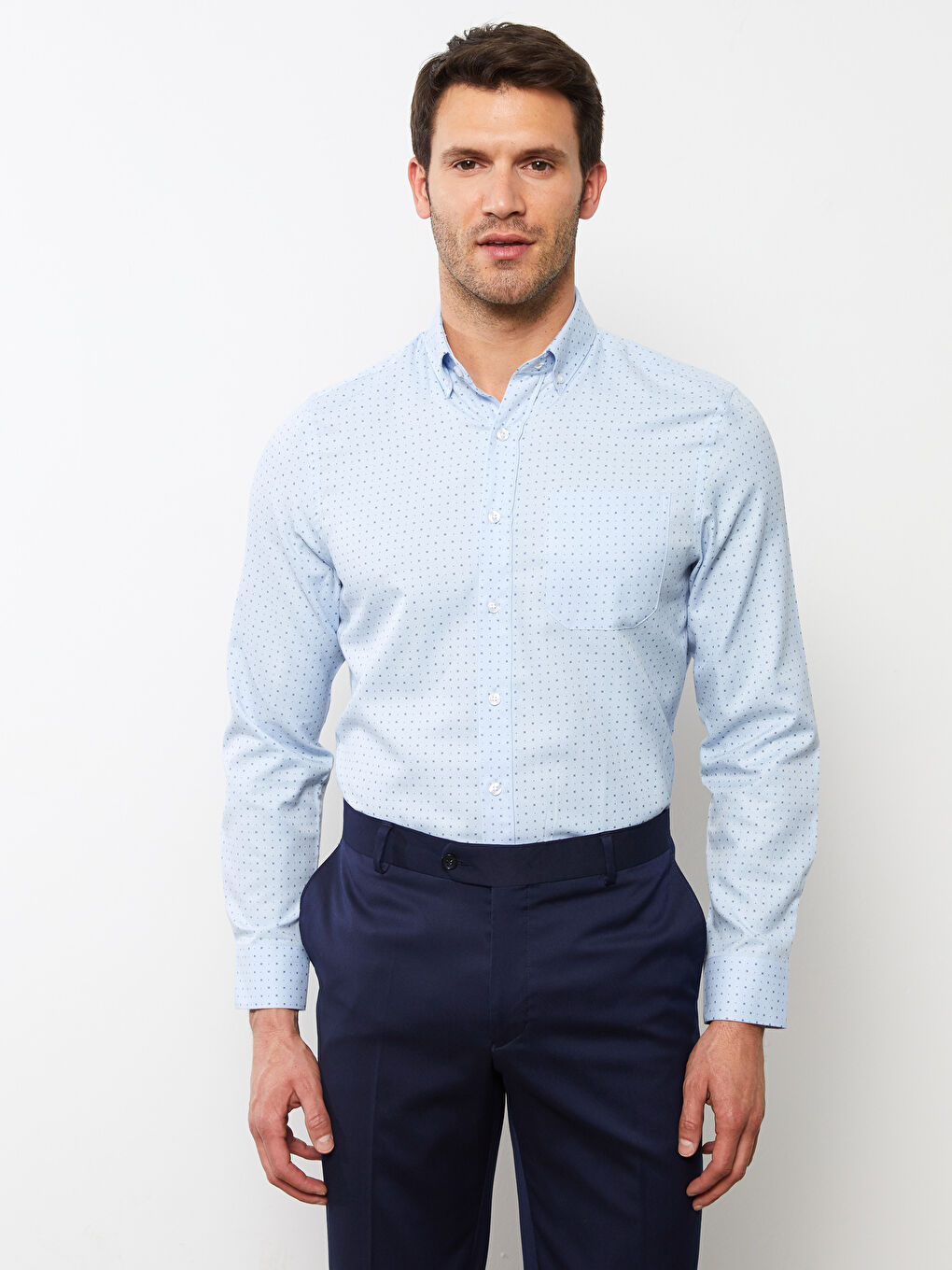 Regular Fit Long Sleeve Patterned Gabardine Men Shirt-1