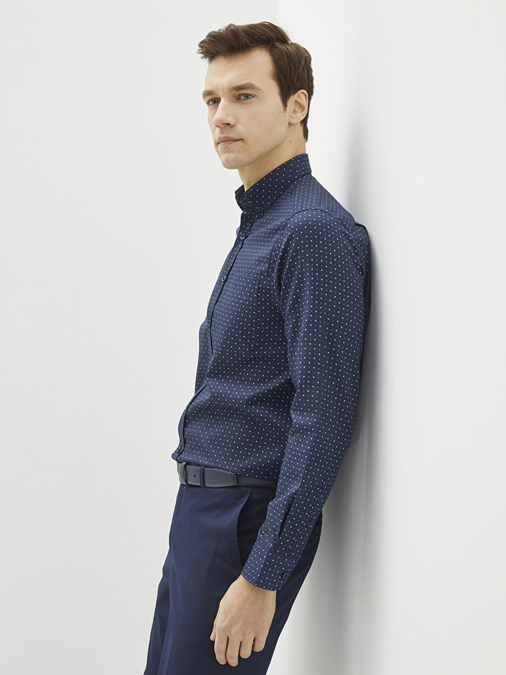 قميص رجالي جبردين مطبوع بأكمام طويلة وقصة عادية-1