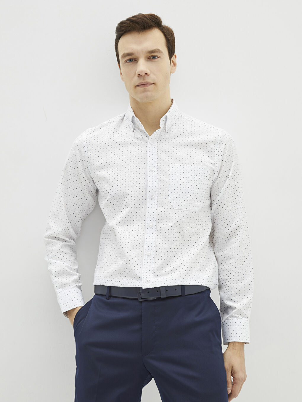 قميص رجالي جبردين مطبوع بأكمام طويلة وقصة عادية-1