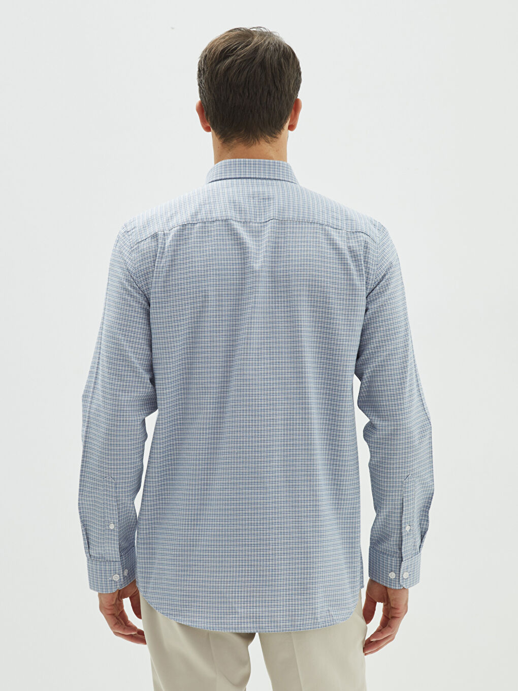 Gri Regular Fit Uzun Kollu Ekose Gabardin Erkek Gömlek-4