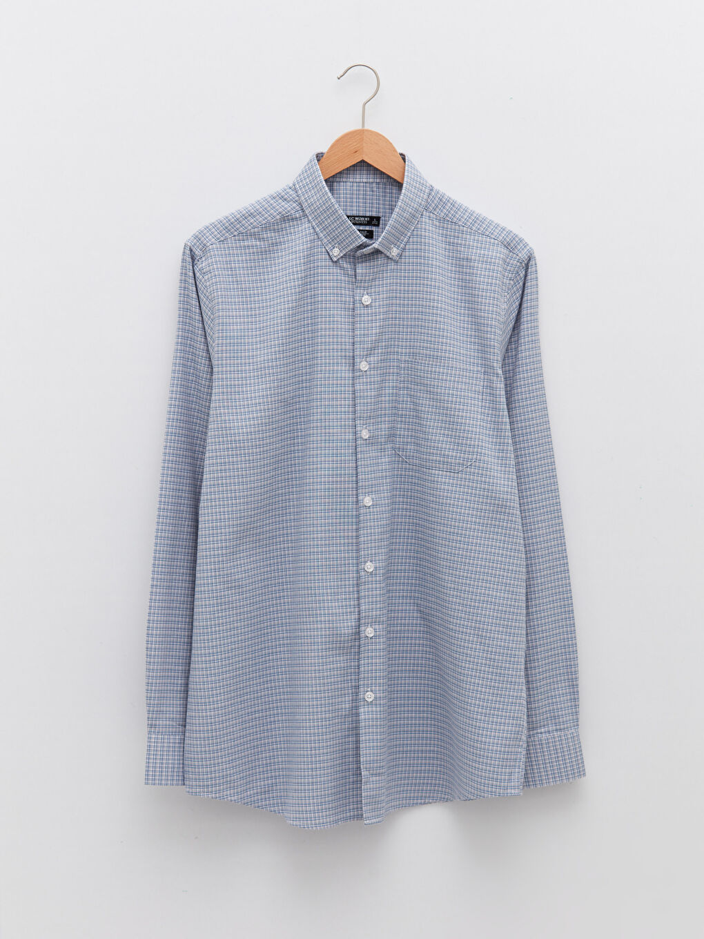 Gri Regular Fit Uzun Kollu Ekose Gabardin Erkek Gömlek-5