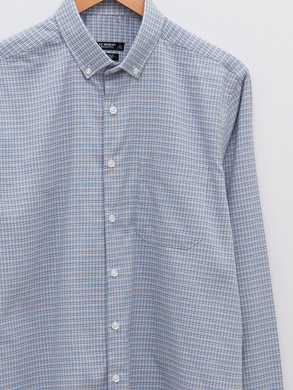 Gri Regular Fit Uzun Kollu Ekose Gabardin Erkek Gömlek-7