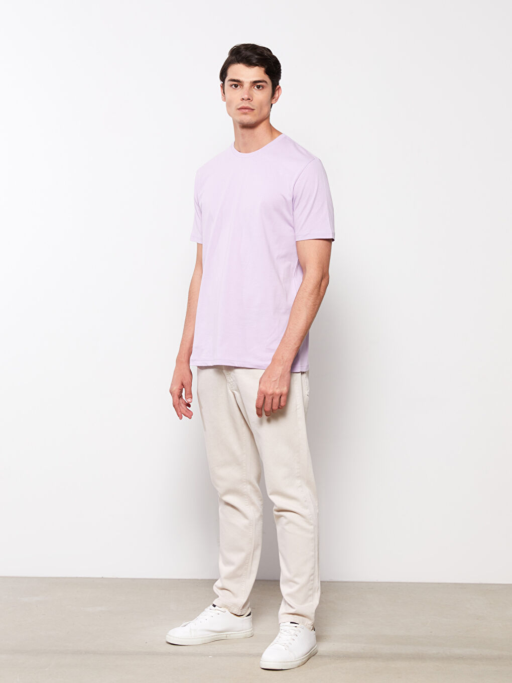 Lila Bisiklet Yaka Penye Erkek Tişört