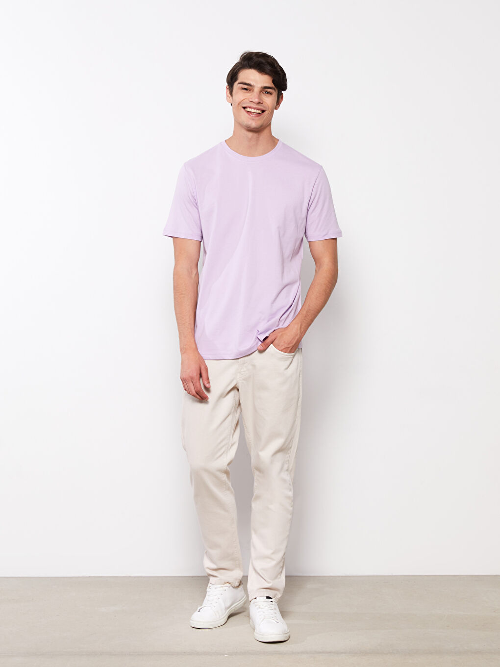 Lila Bisiklet Yaka Penye Erkek Tişört-1