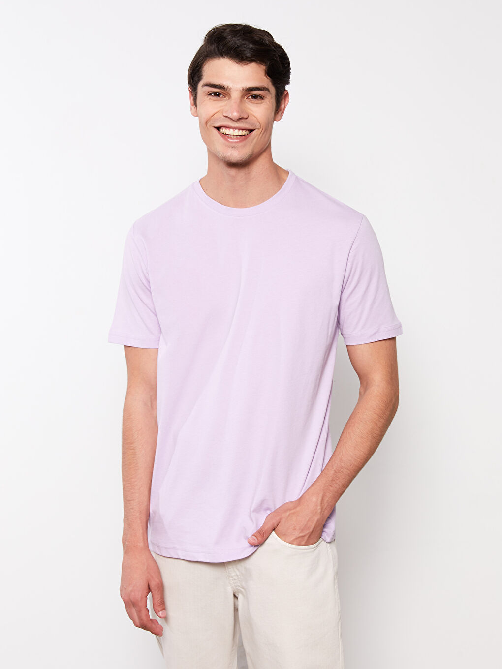 Lila Bisiklet Yaka Penye Erkek Tişört-2