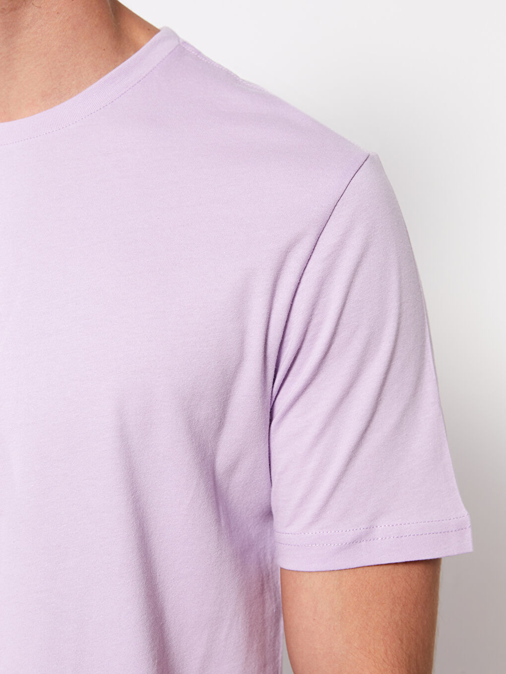 Lila Bisiklet Yaka Penye Erkek Tişört-3