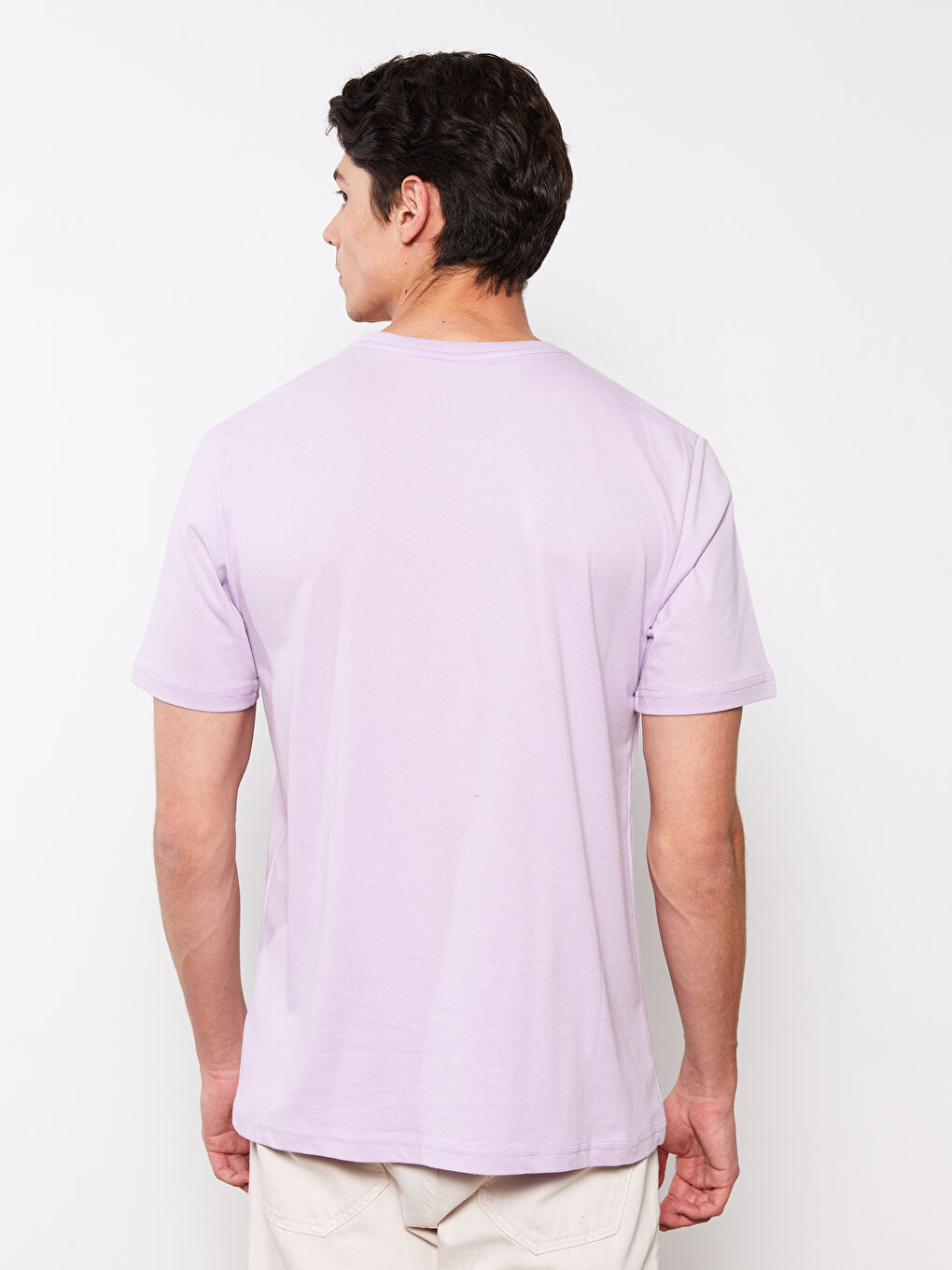 Lila Bisiklet Yaka Penye Erkek Tişört-4