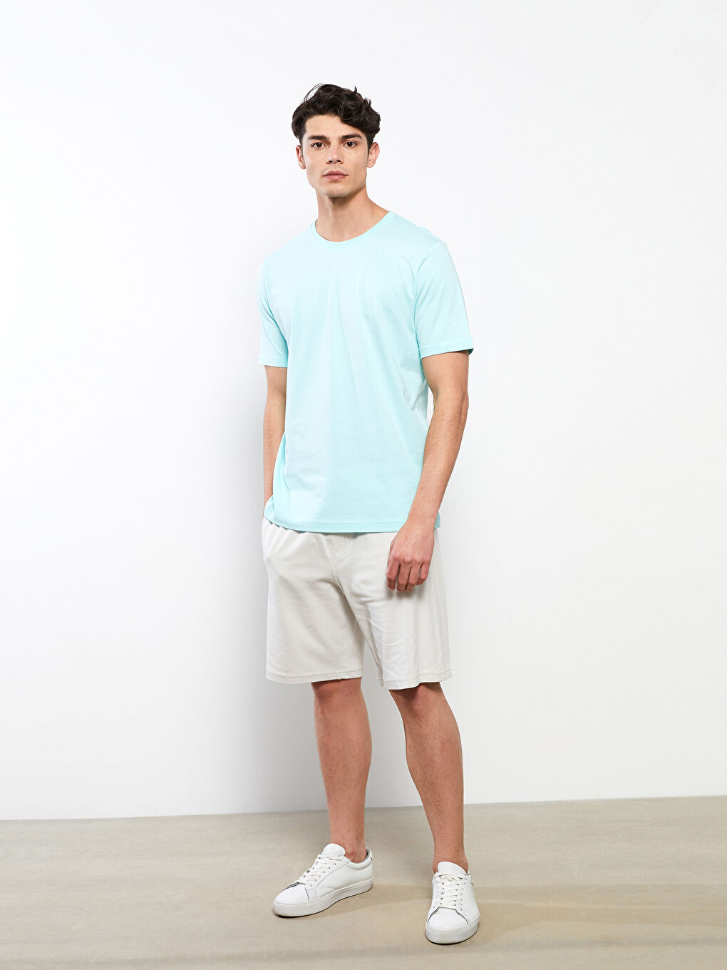 Turkuaz Bisiklet Yaka Penye Erkek Tişört