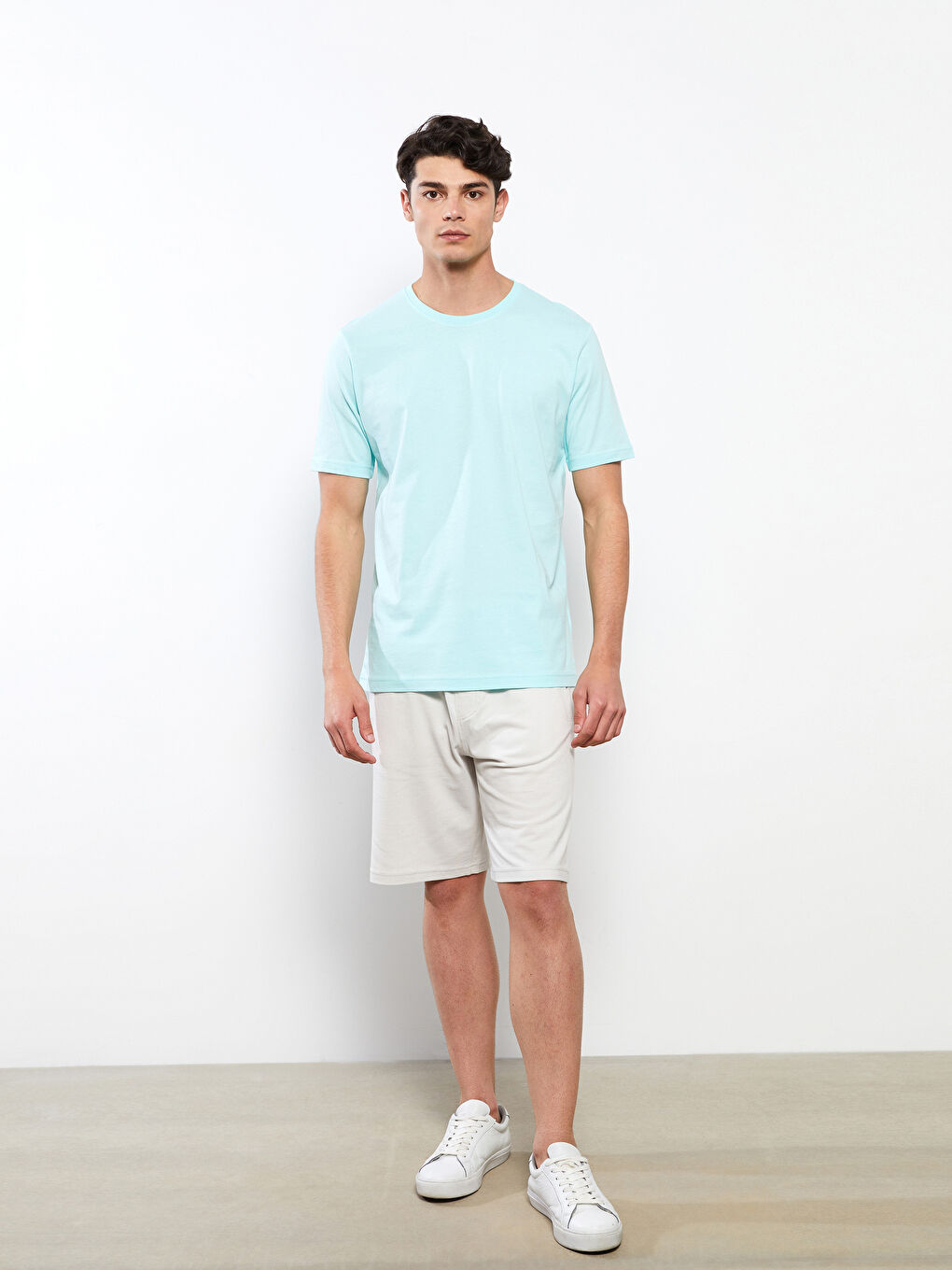 Turkuaz Bisiklet Yaka Penye Erkek Tişört-1