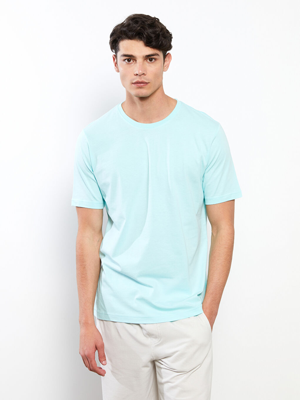 Turkuaz Bisiklet Yaka Penye Erkek Tişört-2