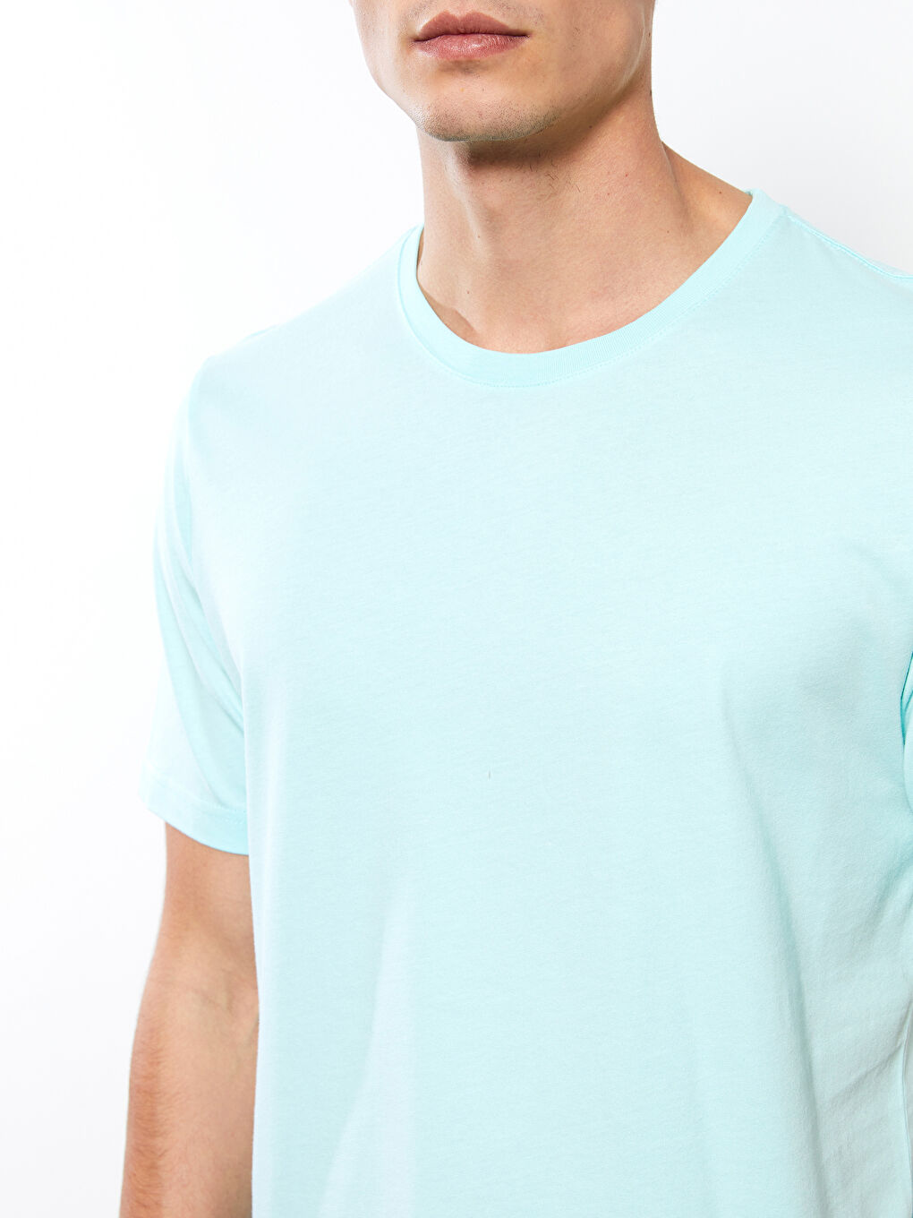 Turkuaz Bisiklet Yaka Penye Erkek Tişört-3