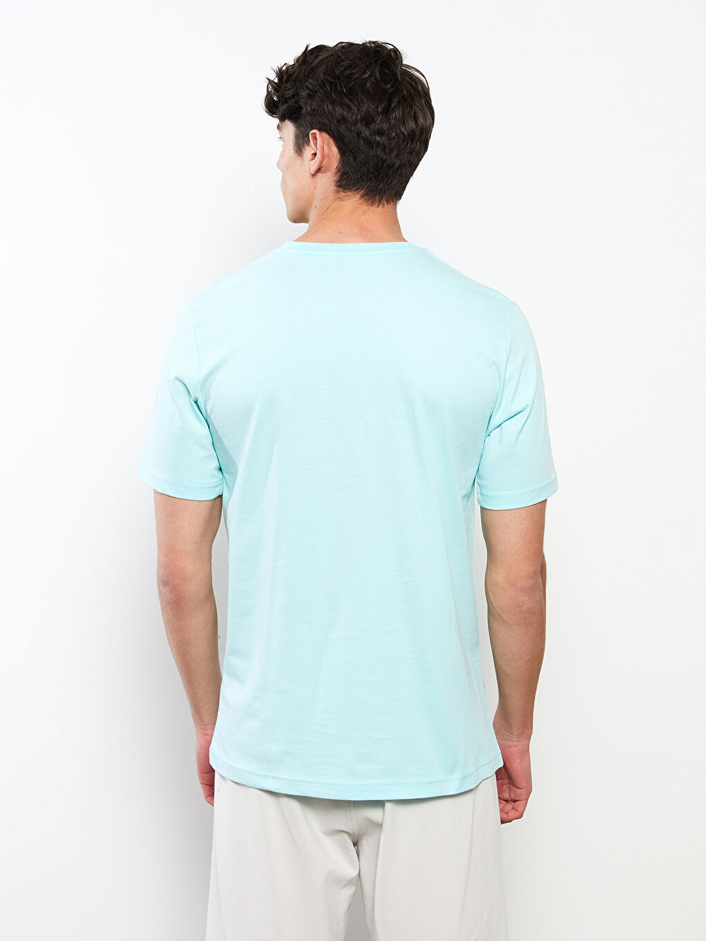 Turkuaz Bisiklet Yaka Penye Erkek Tişört-4