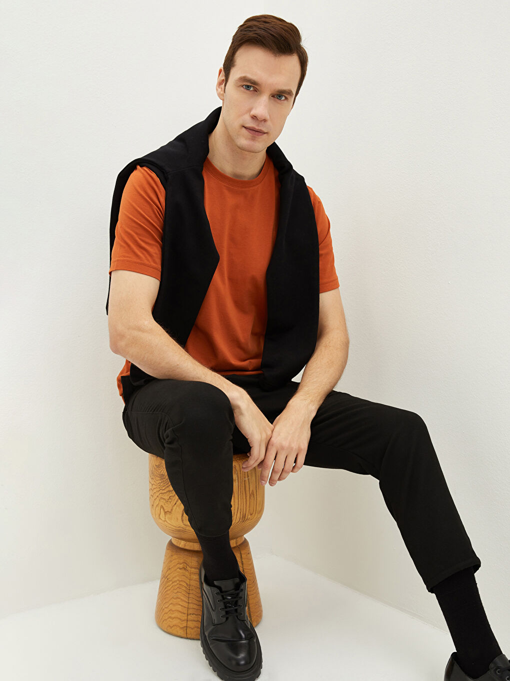 Turuncu Bisiklet Yaka Penye Erkek Tişört