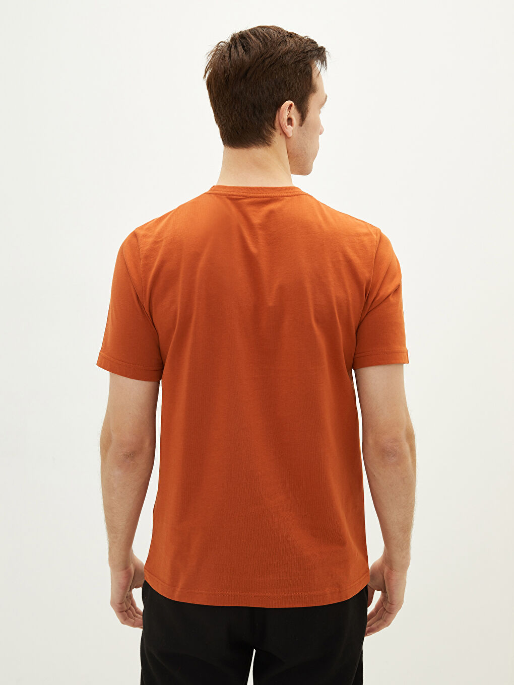 Turuncu Bisiklet Yaka Penye Erkek Tişört-4