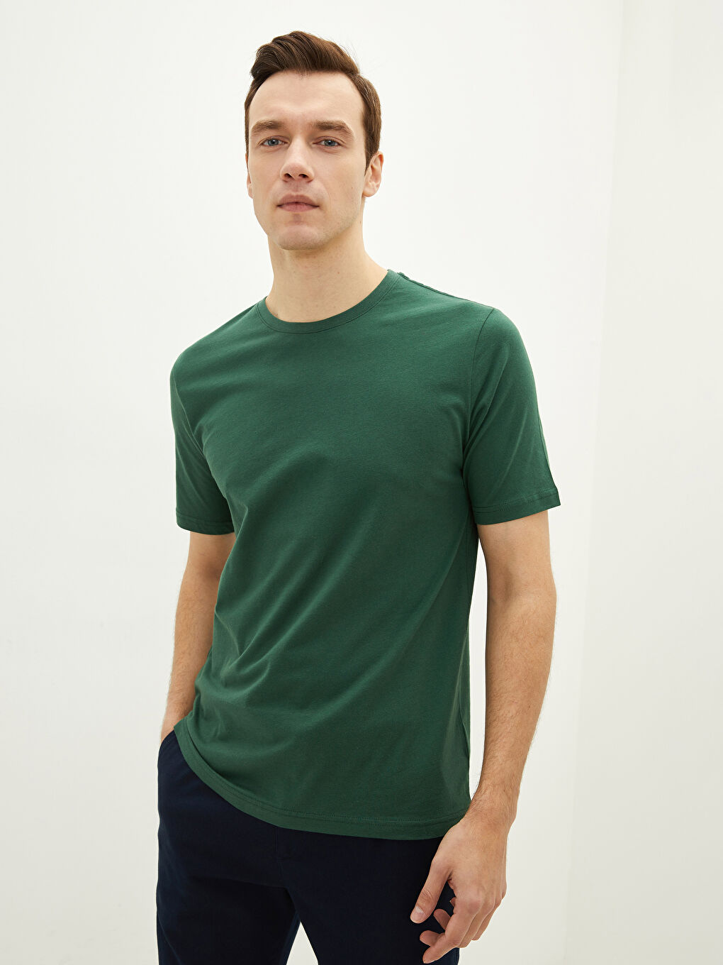 Yeşil Bisiklet Yaka Penye Erkek Tişört-1