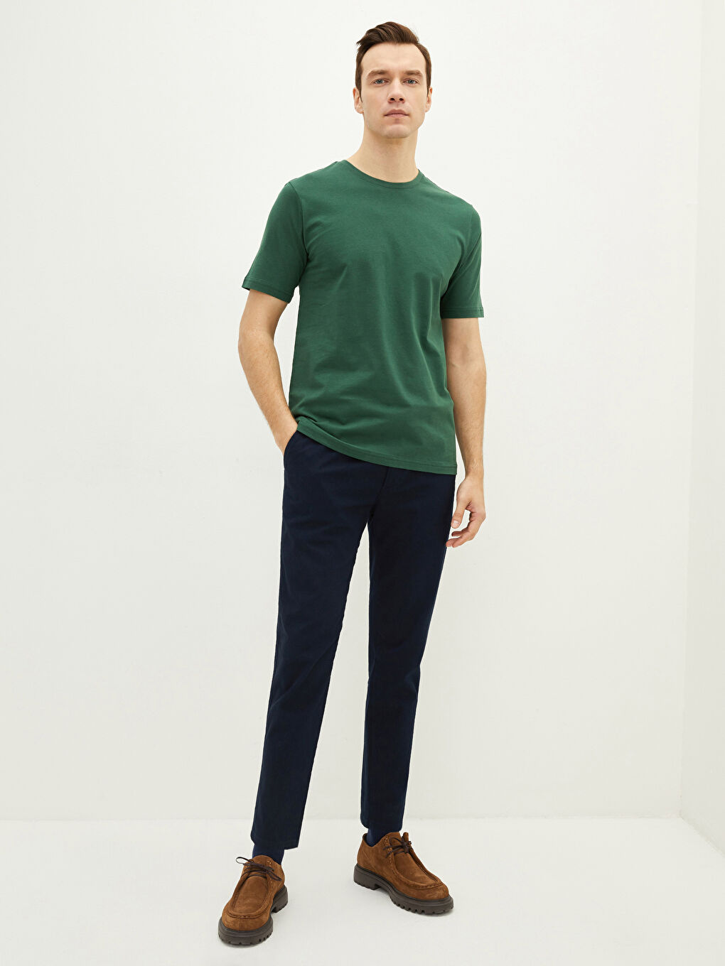 Yeşil Bisiklet Yaka Penye Erkek Tişört-2